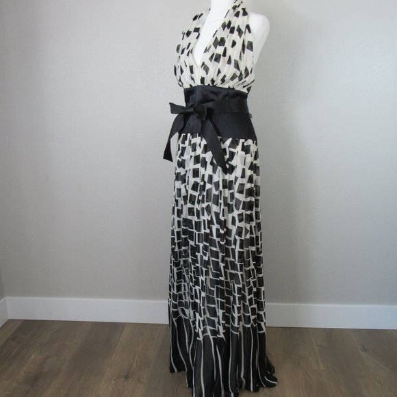 Tadashi Shoji Dresses & Skirts - Tadashi Soji Black White Halter Silk Open Back Dress